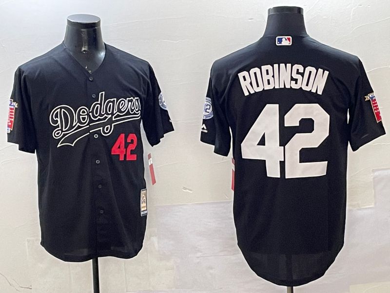 Men Los Angeles Dodgers 42 Robinson Black Throwback 2025 Nike MLB Jersey style 1